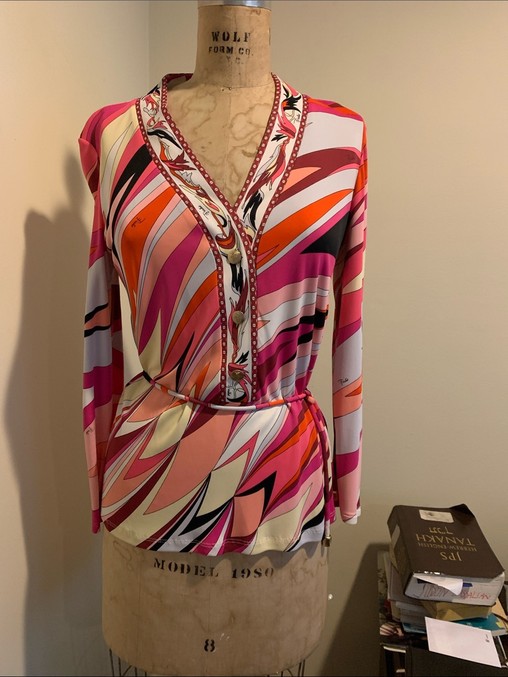 Emilio Pucci Vibrant Pink Multi-Print Long Sleeve Blouse